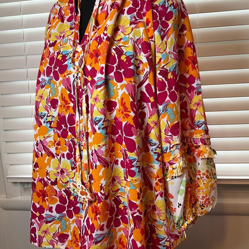 Umgee Floral Blouse in Pink, Orange, Yellow & Blue